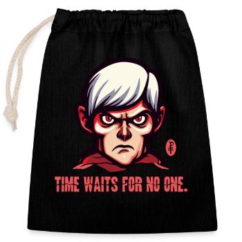 Le conseil de grand-père : le temps n’attend personne - Sac cadeau en coton avec cordon (25 x 30 cm) - noir - Devant