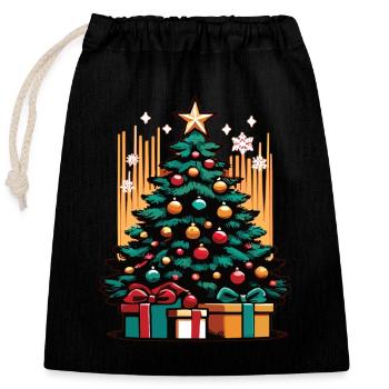 Weihnachtsbaum Tannenbaum Christbaum - Verschließbarer Geschenkbeutel aus Baumwolle (25x30cm) - Schwarz - Vorne