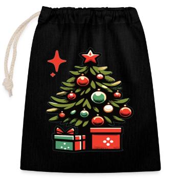 Weihnachtsbaum Tannenbaum Christbaum - Verschließbarer Geschenkbeutel aus Baumwolle (25x30cm) - Schwarz - Vorne