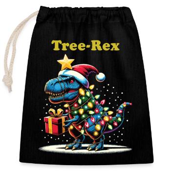 TREE REX DINO Weihnachten Ugly Christmas Geschenk - Verschließbarer Geschenkbeutel aus Baumwolle (25x30cm) - Schwarz - Vorne
