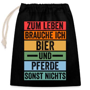 Bier Pferd Reiten Bauernhof Bauer Pferdebesitzer P - Verschließbarer Geschenkbeutel aus Baumwolle (25x30cm) - Schwarz - Vorne