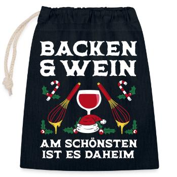 Weihnachten Backen Und Wein Daheim - Verschließbarer Geschenkbeutel aus Baumwolle (25x30cm) - Navy - Vorne