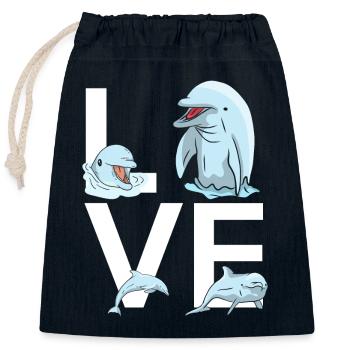 Dolphin Love - Verschließbarer Geschenkbeutel aus Baumwolle (25x30cm) - Navy - Vorne