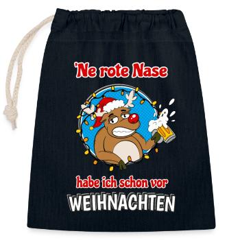 Rentier Rote Nase Bier Lustiges Alkohol Weihnachts - Verschließbarer Geschenkbeutel aus Baumwolle (25x30cm) - Navy - Vorne