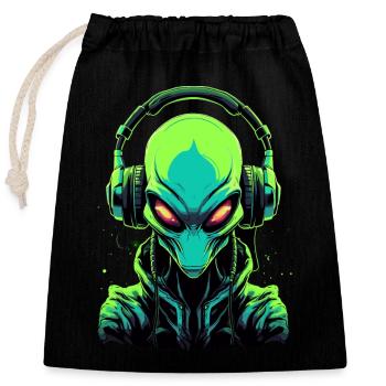 Alien with headphones Extraterrestrial DJ Music - Closable cotton gift bag (25x30cm) - black - Front