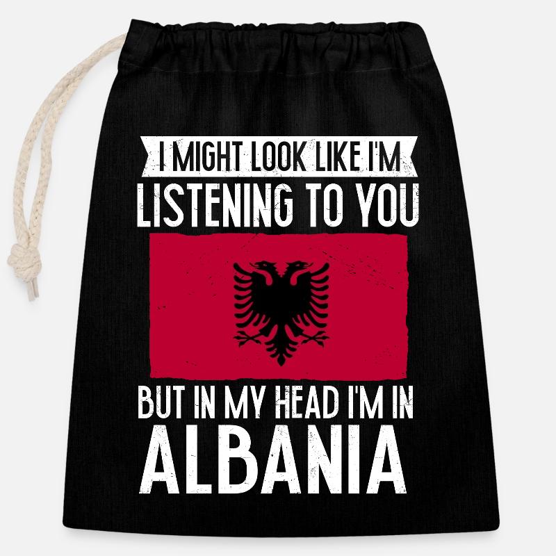 Drapeau albanais Aigle albanais Shqiponja - Sac cadeau en coton avec cordon (25 x 30 cm) - noir