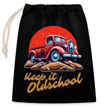 Behalte es altmodisch: Ein Pick-up-Truck - Verschließbarer Geschenkbeutel aus Baumwolle (25x30cm) - Schwarz - Vorne