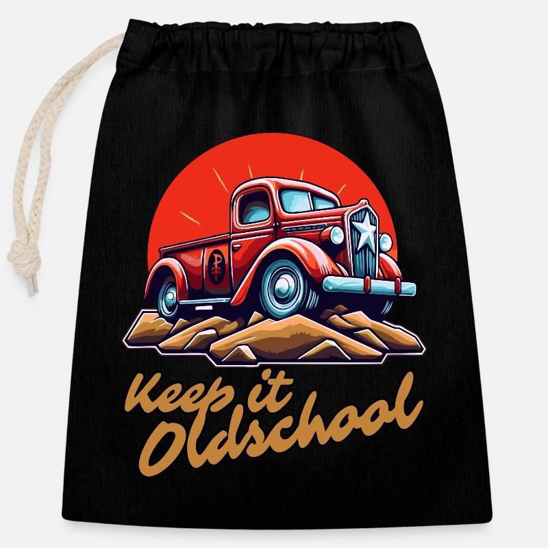 Keep it old-fashioned: A pick-up truck - Closable cotton gift bag (25x30cm) - black