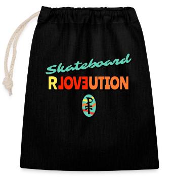 Skateboard revolution and declaration of love - Closable cotton gift bag (25x30cm) - black - Front