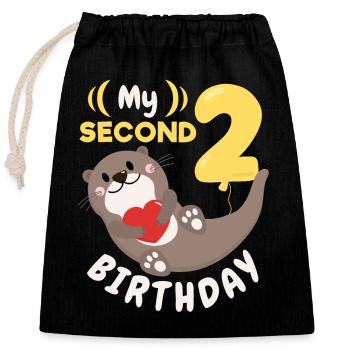 2ème anniversaire, 2 ans, loutre kawaii, dicton - Sac cadeau en coton avec cordon (25 x 30 cm) - noir - Devant