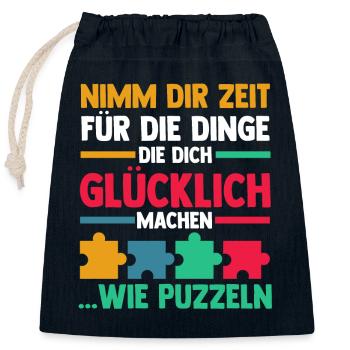 Puzzlefan Puzzler Puzzleteile Puzzle - Verschließbarer Geschenkbeutel aus Baumwolle (25x30cm) - Navy - Vorne