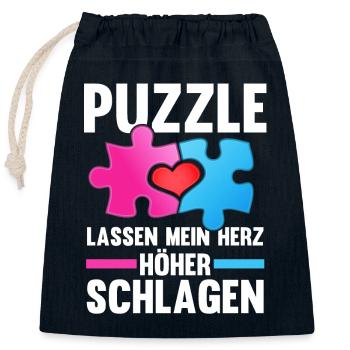 Puzzlefan Puzzler Puzzleteile Puzzle - Verschließbarer Geschenkbeutel aus Baumwolle (25x30cm) - Navy - Vorne