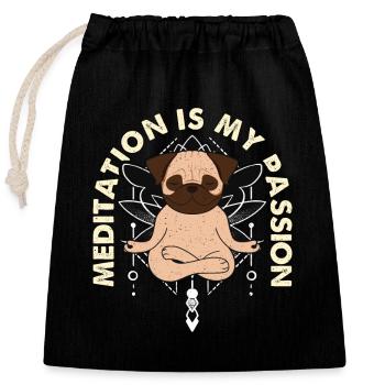 La méditation est ma passion Aime méditer Amoureux du carlin - Sac cadeau en coton avec cordon (25 x 30 cm) - noir - Devant