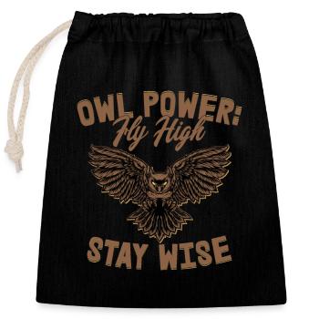Owl Power : Volez haut, restez sage Noctambules Nocturna - Sac cadeau en coton avec cordon (25 x 30 cm) - noir - Devant