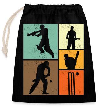 Vintage Cricket Spieler Design im Retro-Stil für - Verschließbarer Geschenkbeutel aus Baumwolle (25x30cm) - Schwarz - Vorne
