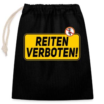 ATTENTION! Riding forbidden, horses fun - Closable cotton gift bag (25x30cm) - black - Front