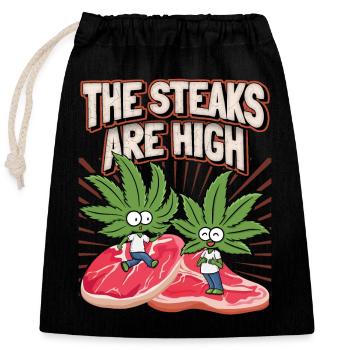 Steak, Cannabis Leaf, Marijuana, Funny Saying - Closable cotton gift bag (25x30cm) - black - Front