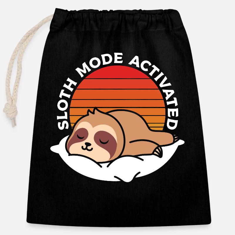 Sloth mode enabled in retro - Closable cotton gift bag (25x30cm) - black