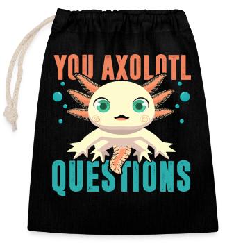 Deine Axolotl Fragen - Verschließbarer Geschenkbeutel aus Baumwolle (25x30cm) - Schwarz - Vorne