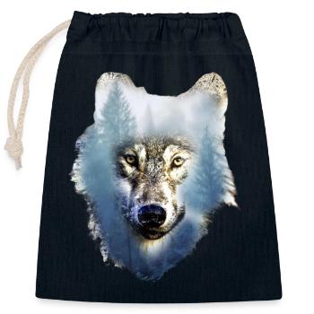 Wolf - Verschließbarer Geschenkbeutel aus Baumwolle (25x30cm) - Navy - Vorne