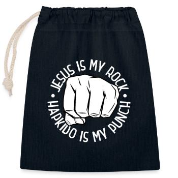 Jesus ist mein Fels - Hapkido ist mein Schlag - Verschließbarer Geschenkbeutel aus Baumwolle (25x30cm) - Navy - Vorne