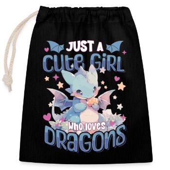 Just a cute Girl who loves Dragons - Kawaii Dragon - Closable cotton gift bag (25x30cm) - black - Front