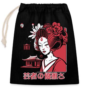 芸者の優雅さ : La grâce d’une geisha - Sac cadeau en coton avec cordon (25 x 30 cm) - noir - Devant