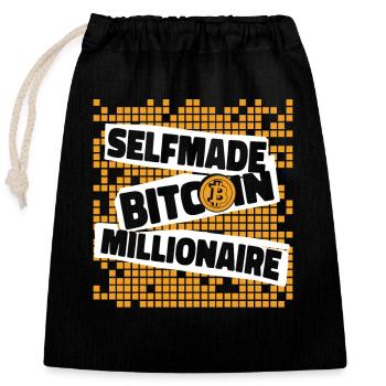 Selfmade Bitcoin Millionaire Blockchain Crypto - Verschließbarer Geschenkbeutel aus Baumwolle (25x30cm) - Schwarz - Vorne