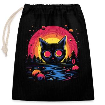 Swirling tomcat and the beauty of nature - Closable cotton gift bag (25x30cm) - black - Front