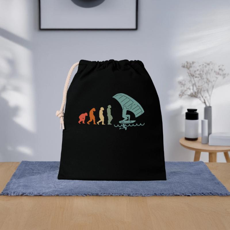 Wingfoil Surfer Wingfoiling Hydrofoil Evolution Sac cadeau en coton avec cordon (25 x 30 cm)