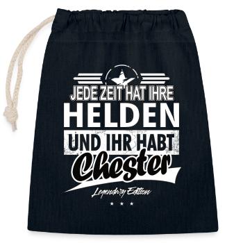 Jede Zeit hat Ihre Helden ihr habt Chester - Verschließbarer Geschenkbeutel aus Baumwolle (25x30cm) - Navy - Vorne