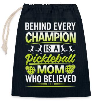 Behind Every Champion Is A Mom Who Believed - Closable cotton gift bag (25x30cm) - navy - Front