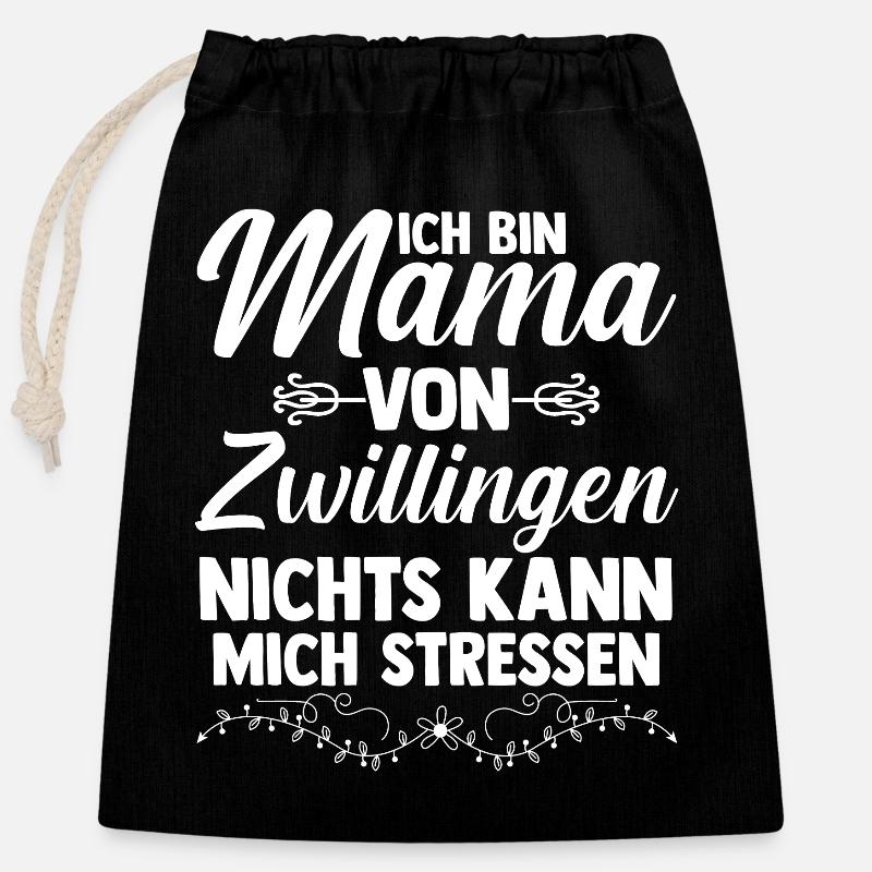 Mutter Mama von Zwillingen Zwillingsmama - Verschließbarer Geschenkbeutel aus Baumwolle (25x30cm) - Schwarz