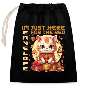 Chat porte-bonheur du Nouvel An chinois juste ici pour le - Sac cadeau en coton avec cordon (25 x 30 cm) - noir - Devant