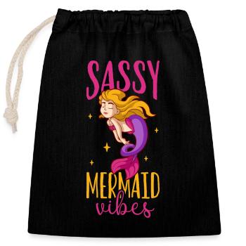Sirène Reine, Mer, Royal, Océan, Monarque - Sac cadeau en coton avec cordon (25 x 30 cm) - noir - Devant