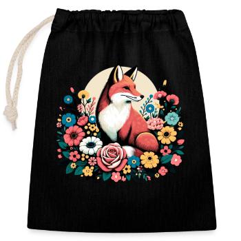 Renard Floral Floral Cottagecore Retro Animal - Sac cadeau en coton avec cordon (25 x 30 cm) - noir - Devant