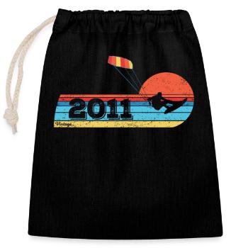Kitesurfing Birthday born in 2011 - Closable cotton gift bag (25x30cm) - black - Front