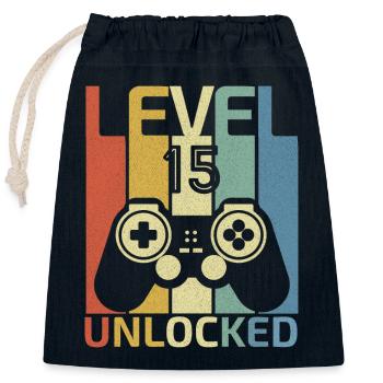 Level 15 freigeschaltet Lustiger Videospieler 15. Geburtstag - Verschließbarer Geschenkbeutel aus Baumwolle (25x30cm) - Navy - Vorne