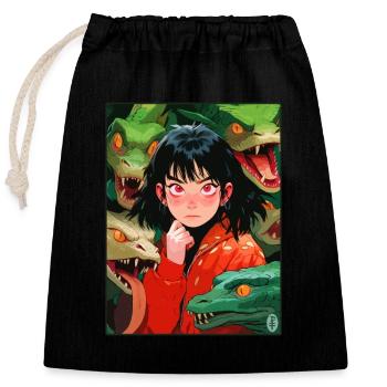 Anime Girls and Snakes - Closable cotton gift bag (25x30cm) - black - Front