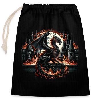 Dragon - Gothic Fire Wings - Closable cotton gift bag (25x30cm) - black - Front