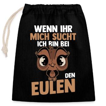 Eulen - Verschließbarer Geschenkbeutel aus Baumwolle (25x30cm) - Schwarz - Vorne