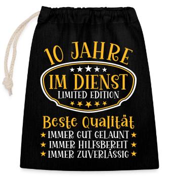 10 Jahre im Dienst 10 Jähriges Dienstjubiläum - Verschließbarer Geschenkbeutel aus Baumwolle (25x30cm) - Schwarz - Vorne