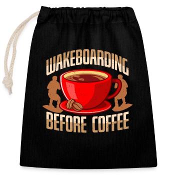 Wakeboard avant le café Wakeboard Coffee Lover - Sac cadeau en coton avec cordon (25 x 30 cm) - noir - Devant