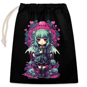 Kawaii Anime Chibi Demon Girl Pastel Goth - Closable cotton gift bag (25x30cm) - black - Front