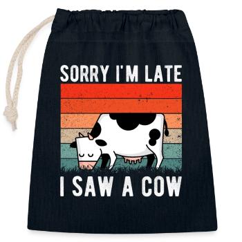Vache, Amoureux Des Vaches, Agriculteur, Agriculteur, Ferme - Sac cadeau en coton avec cordon (25 x 30 cm) - bleu marine - Devant