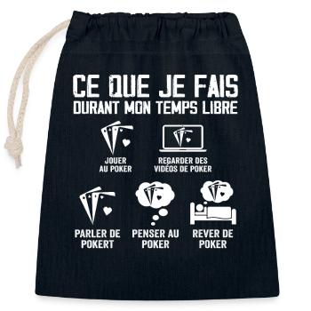 Ce Que je Fais Durant Mon Temps Libre Poker - Sac cadeau en coton avec cordon (25 x 30 cm) - bleu marine - Devant