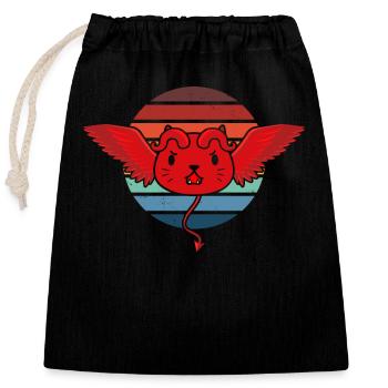 Cute Devil Cat Retro T-Shirt - Closable cotton gift bag (25x30cm) - black - Front