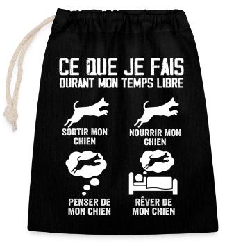 Ce que je fais durant mon temps libre Chien - Sac cadeau en coton avec cordon (25 x 30 cm) - noir - Devant