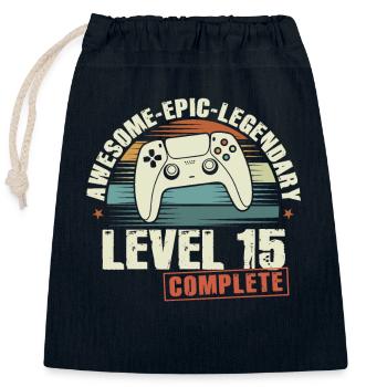 Level 15 Complete Geschenk zum 15. Geburtstag - Verschließbarer Geschenkbeutel aus Baumwolle (25x30cm) - Navy - Vorne