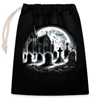 Moonlit Gothic Graveyard: Eerie Night Scene - Closable cotton gift bag (25x30cm) - black - Front